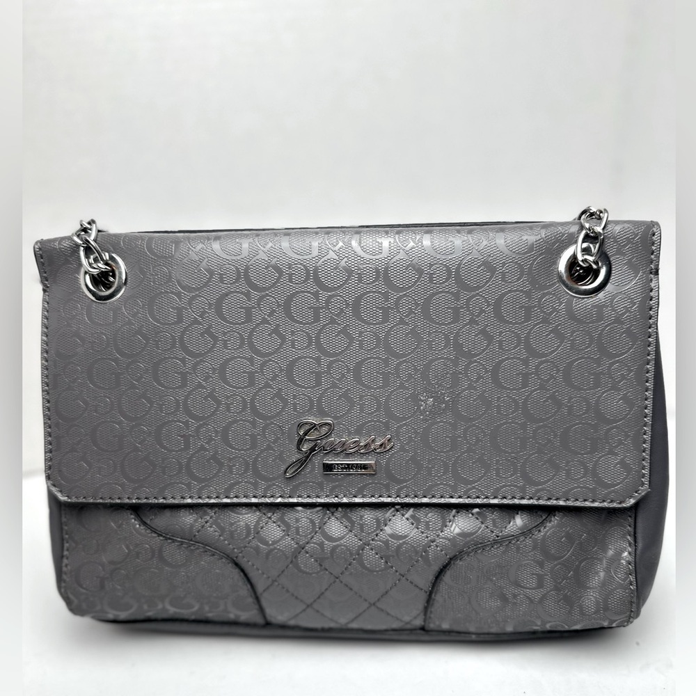 Guess Women's Gray Handbag Purse with Silver Hardware